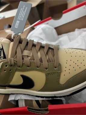 Nike Low-Top Dunks Sneaker in Tan, Olive & Black kids or women 5